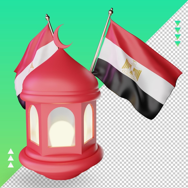 PSD linterna de ramadán 3d representación de la bandera de egipto vista izquierda