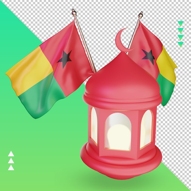 Linterna de ramadán 3d representación de la bandera de guinea vista derecha