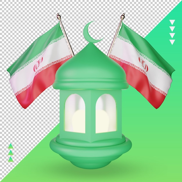 Linterna de ramadán 3d Representación de la bandera de Irán vista frontal