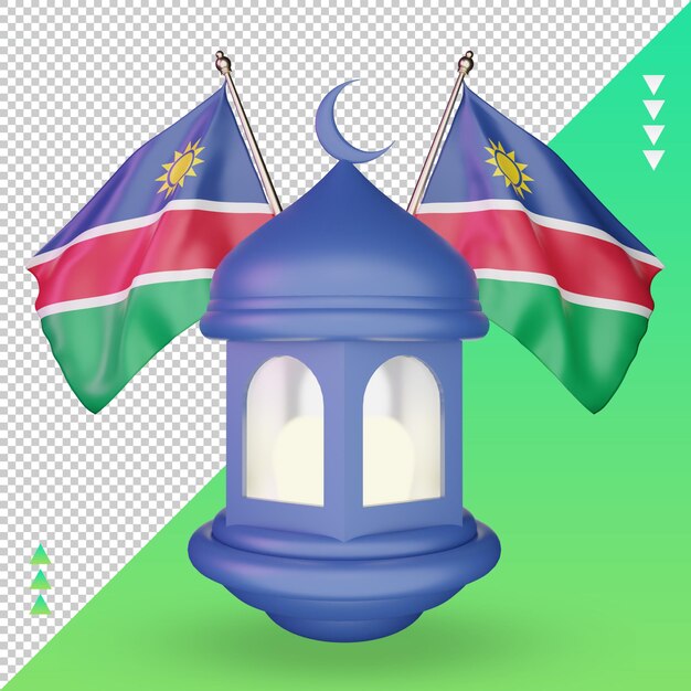 Linterna de ramadán 3d representación de la bandera de namibia vista frontal