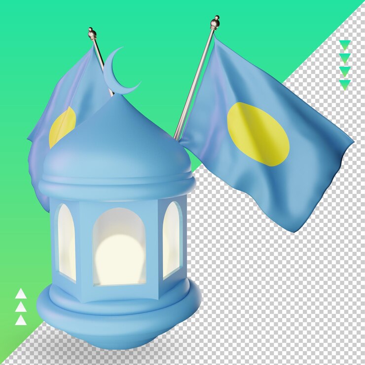 PSD linterna de ramadán 3d representación de la bandera de palau vista izquierda