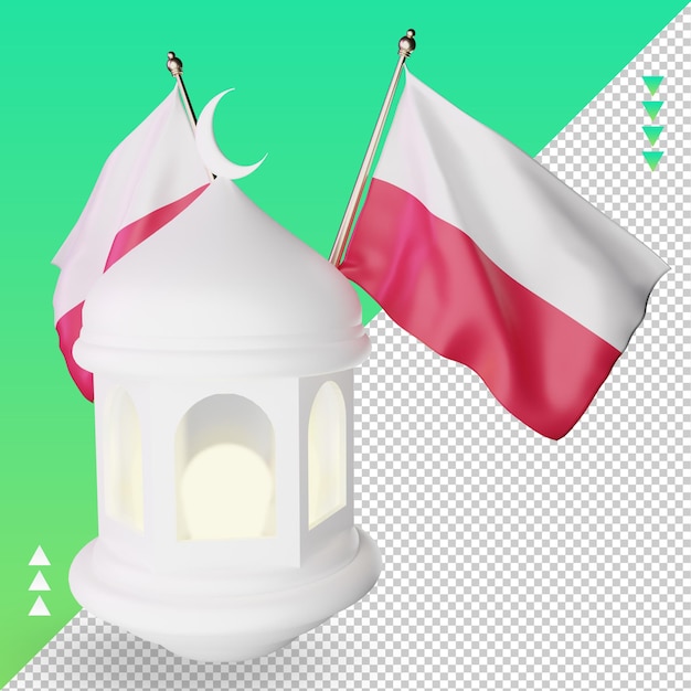 Linterna de ramadán 3d representación de la bandera de polonia vista izquierda