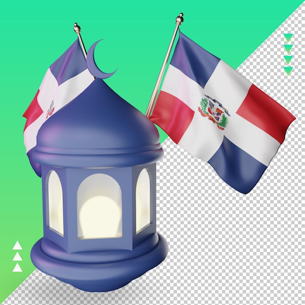 PSD linterna de ramadán 3d representación de bandera de república dominicana vista izquierda