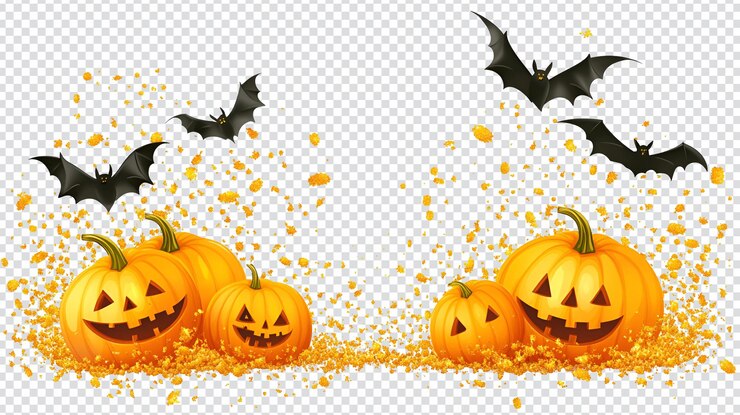PSD las linternas de halloween, los murciélagos naranjas, la fiesta, la escena nocturna espeluznante.
