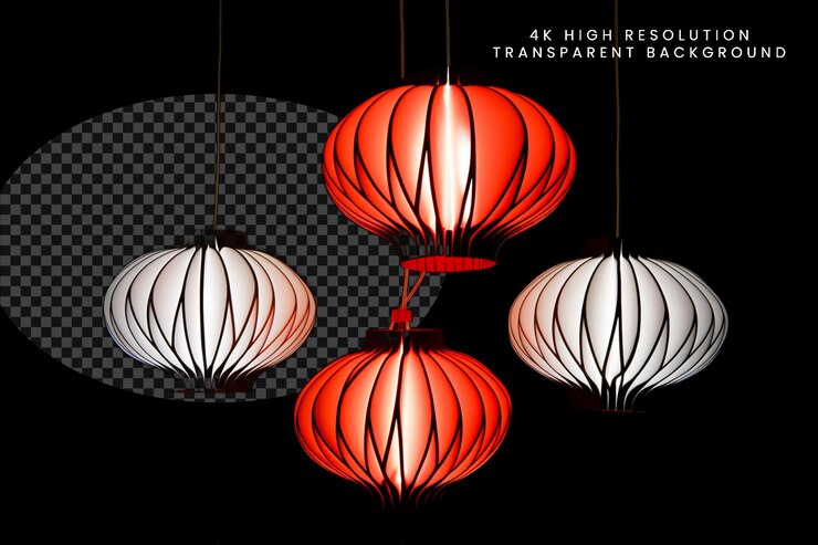 PSD linternas japonesas rojo-blancas de papel en un fondo transparente