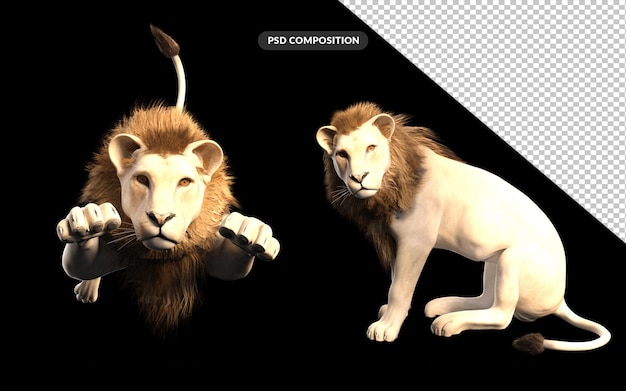 Lion 3d illustration rendu psd