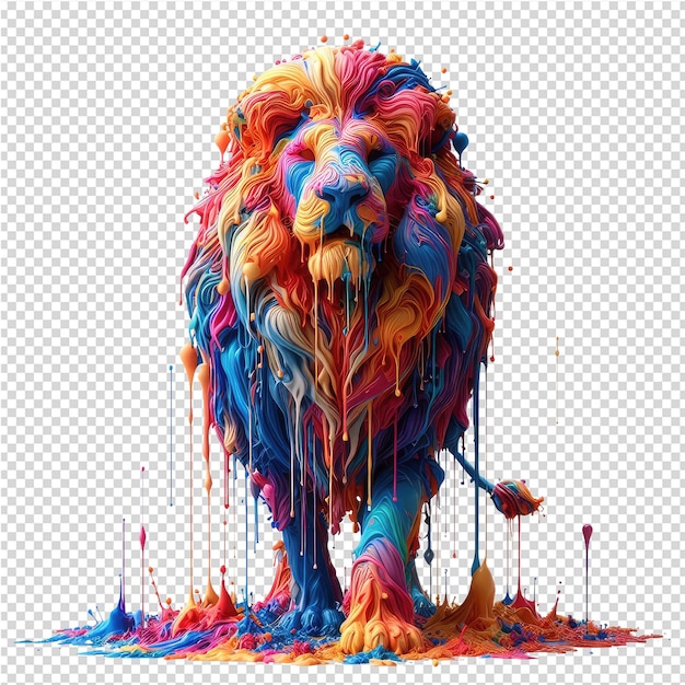 PSD un lion avec des couleurs bleues et orange est couvert de poudre colorée