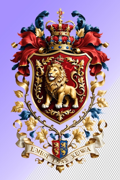PSD un lion avec une couronne sur sa tête est représenté dans une couronne d'or