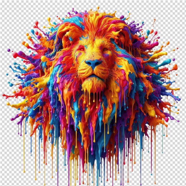 Un Lion Avec Une Crinière Colorée Est Montré Dans Un Collage