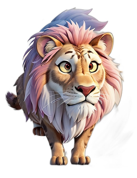 PSD un lion de dessin animé aux cheveux violets et aux yeux violets