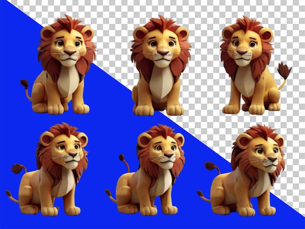 PSD un lion drôle de dessin animé assis sur un fond transparent