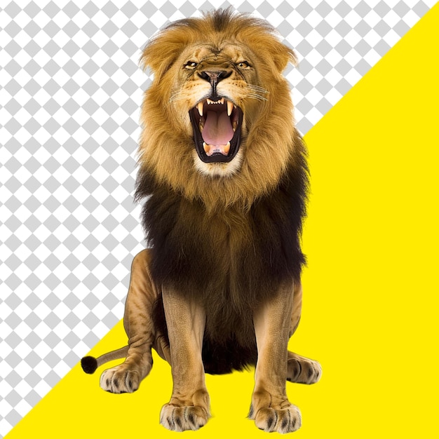 PSD un lion avec un fond jaune qui dit lion dessus