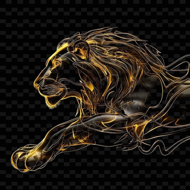 PSD lion formé en matériau caramel transparent avec des collections d'art abstraites en forme d'animal liquide doré