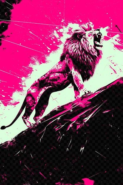 PSD lion rugissant avec une position majestueuse sur une falaise poster design psd art design concept banner poster