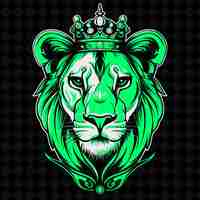 PSD un lion vert avec une couronne sur la tête