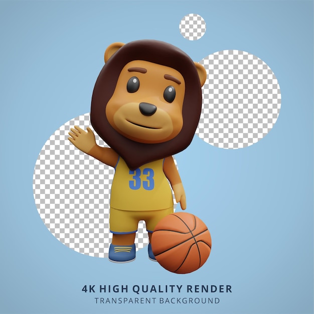 Lionceau Animal Jouant Au Basket-ball Illustration De Personnage Mignon 3d