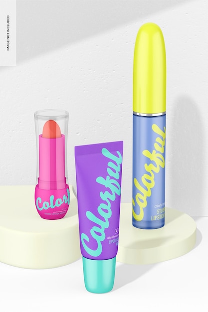 Lippenstifte Szene Mockup, auf dem Podium