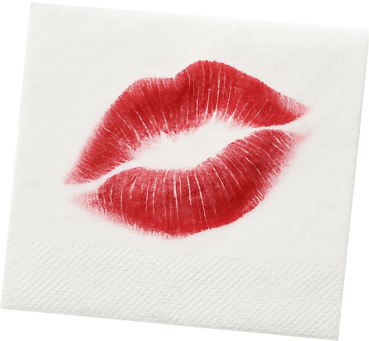 PSD lipstick kiss mark on a white napkin