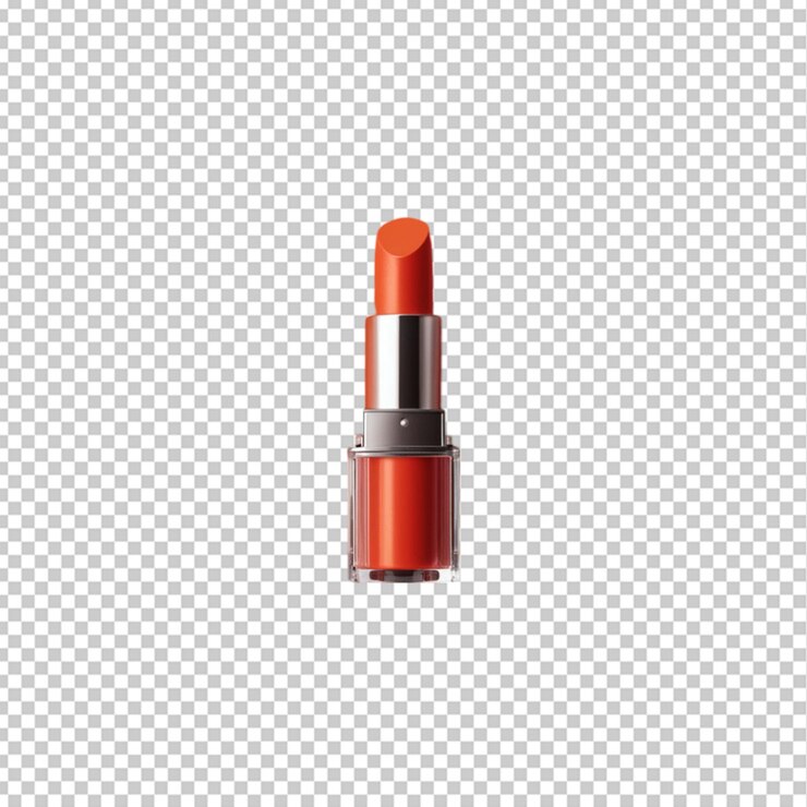 PSD lipstick con una tapa transparente que muestra un tono naranja brillante aislado sobre un fondo transparente