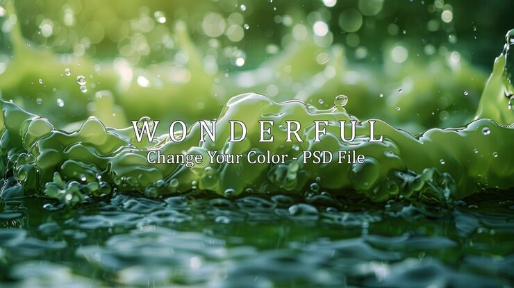 PSD liquid green splash with air bubbles