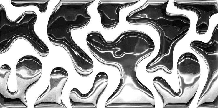 Liquid Pouring Chrome sfondo trasparente per modello e modello con line art e lucido