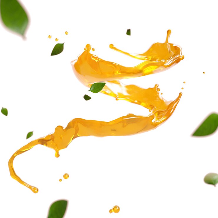 PSD un liquide jaune avec des feuilles vertes dessus
