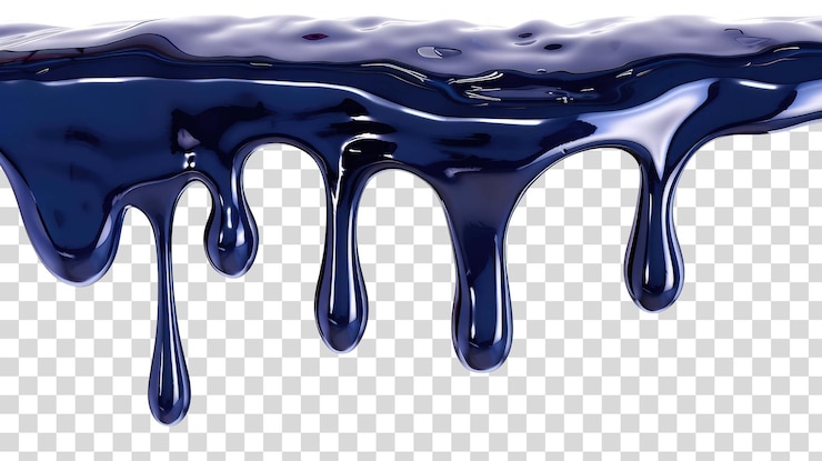 PSD un líquido azul está goteando de un recipiente transparente