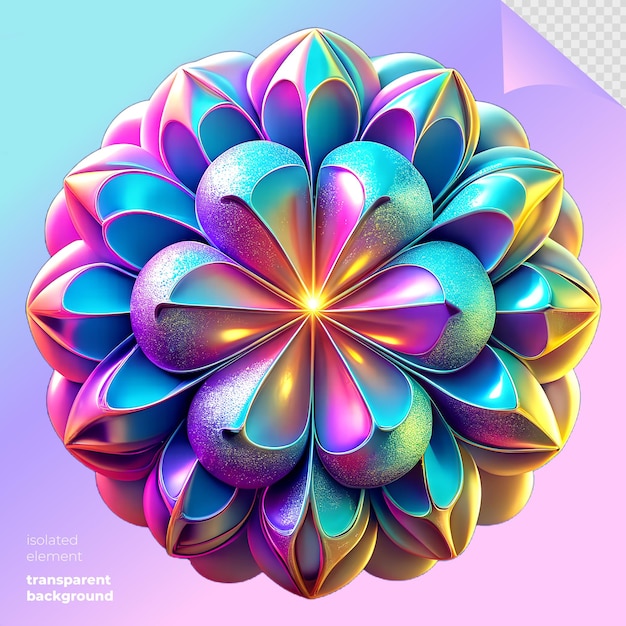 Líquido cromático de forma holográfica abstracta con gradiente textura iridescente composición fluida en forma de flor o explosión colorida escultura brillante renderizado en 3d