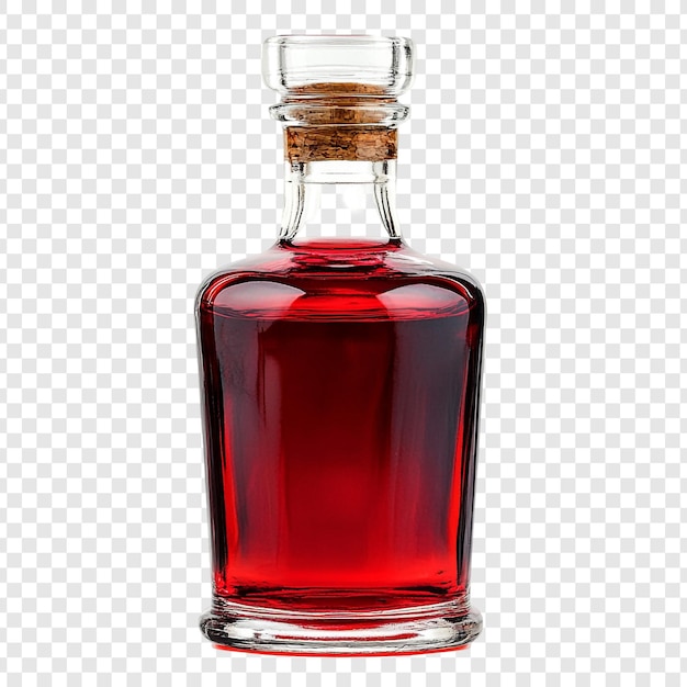 Liquido rosso in bottiglia di vetro