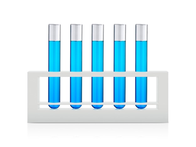 PSD líquidos azules en tubos de ensayo con fondo transparente.