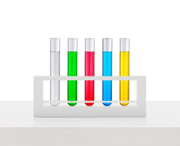 Líquidos coloridos em tubos de ensaio de fundo transparente