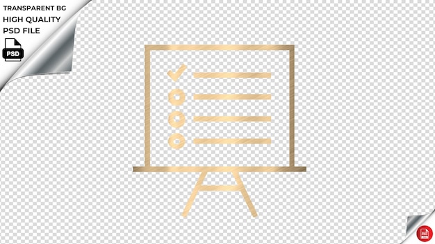 PSD lista de comprobación de ingresos comerciales icono vectorial color dorado brillante psd de textura transparente