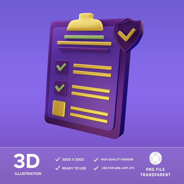 Lista de comprobación PSD Ilustración en 3D
