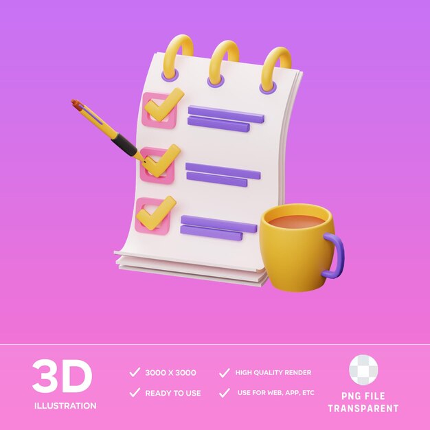 Lista de comprobación PSD Ilustración en 3D
