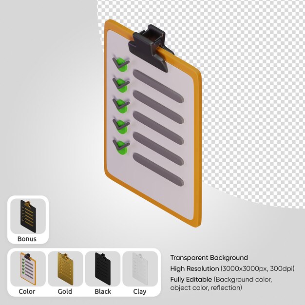 Lista de verificação 3d isométrica