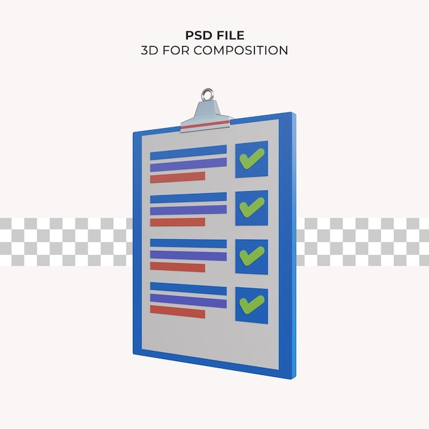 Lista de verificação de verificação de ilustração 3d psd premium