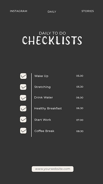 Lista de verificação diária instagram histórias modelo psd design social lista de verificações banner