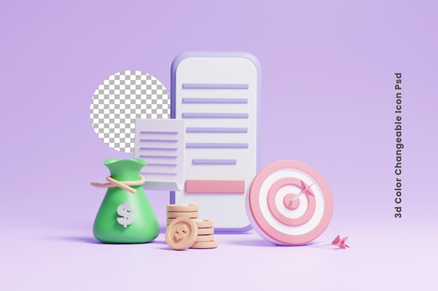 Lista de inversiones comerciales en 3d para negocios exitosos o concepto de lista de inversiones de dinero comercial en 3d
