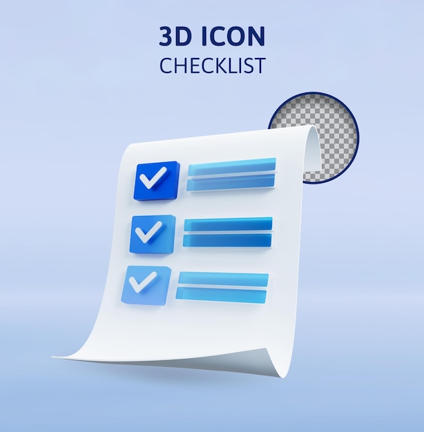 Lista de verificación con ilustración de renderizado 3d en papel