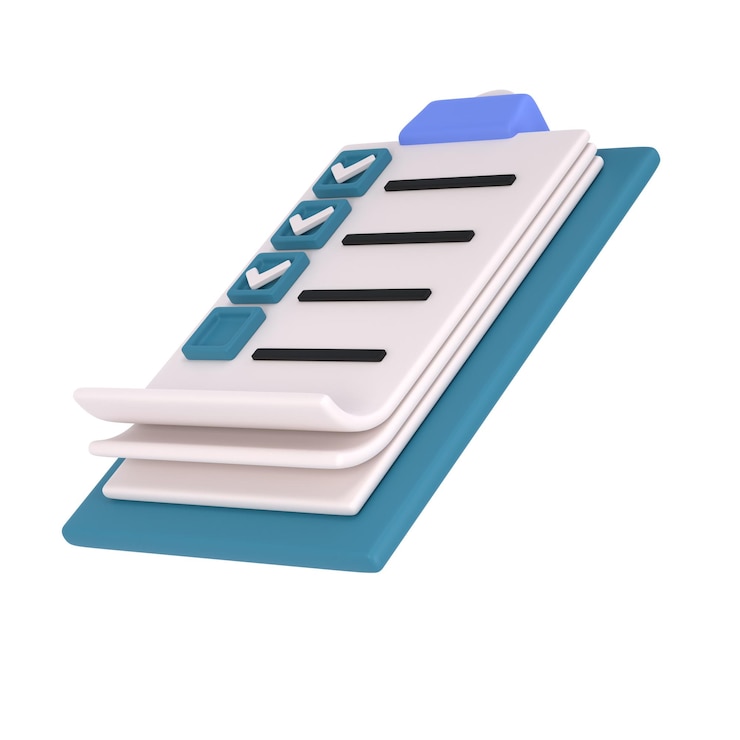 PSD lista de verificación de tareas pendientes de gestión de tareas de icono de portapapeles blanco 3d sobre fondo plano turquesa