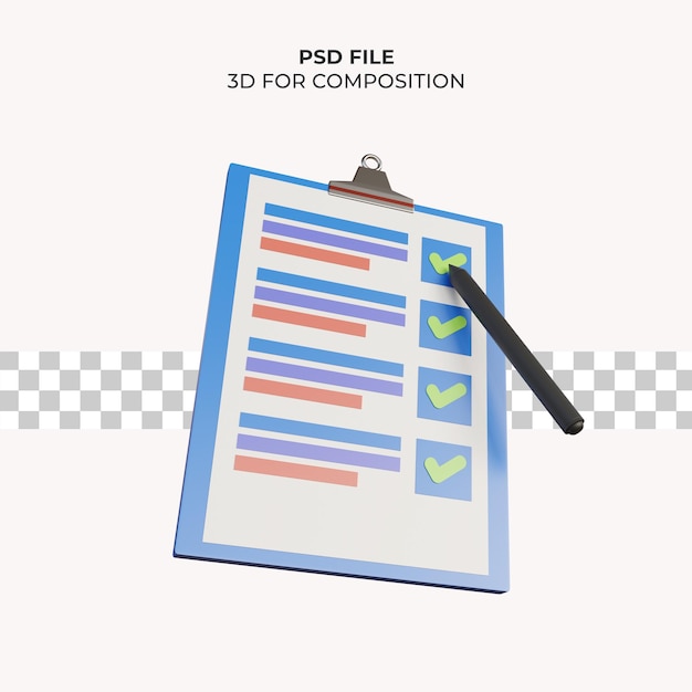 Lista de verificación de verificación de ilustración 3d Premium Psd