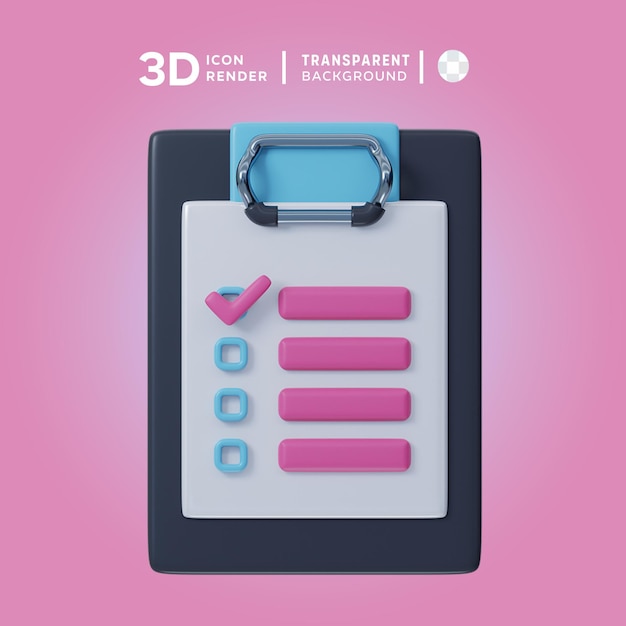 PSD liste d'achat illustration 3d rendu icône 3d coloré isolé