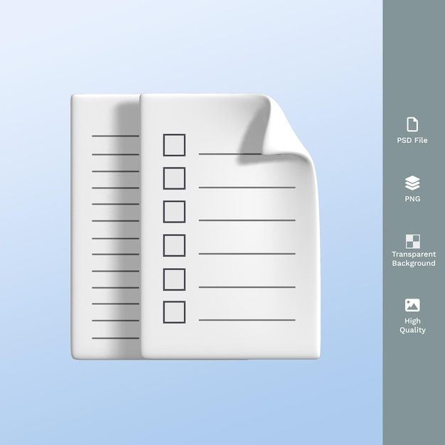 PSD liste de contrôle des tâches papier 3d