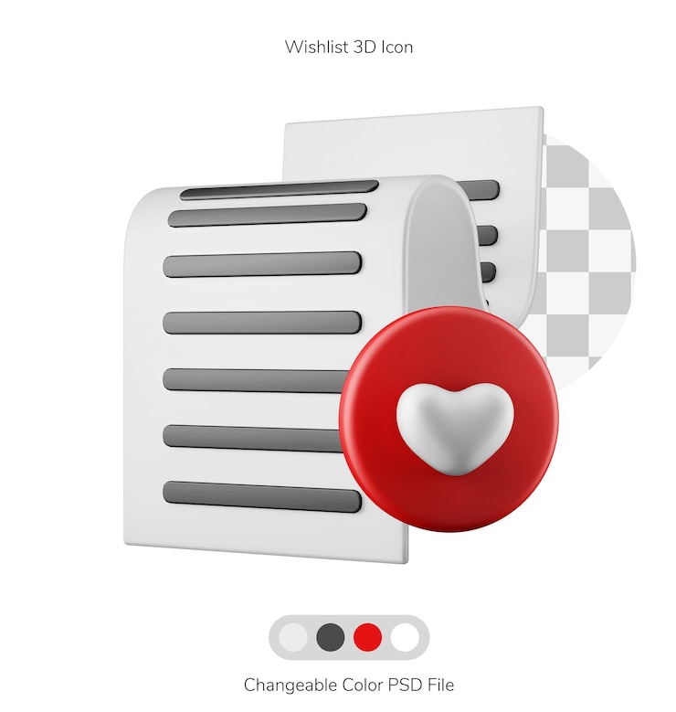 PSD liste de souhaits d'articles d'achat avec forme d'amour modifiable psd couleur modifiable concept d'icône 3d isolé
