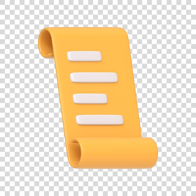Listen Sie Papier oder Zahlungen isoliert auf weißem Hintergrund auf. 3D-Symbol Zeichen und Symbol Cartoon minimaler Stil