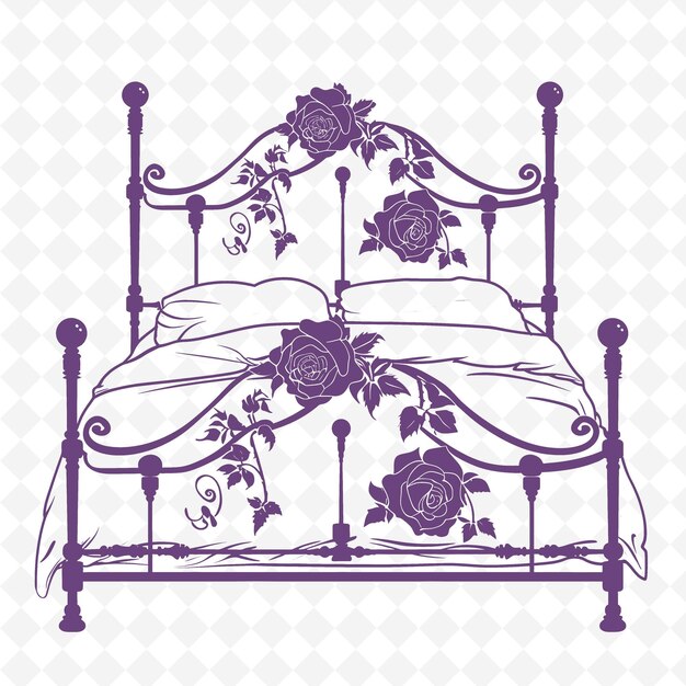 PSD un lit avec un motif floral et un dessin floral