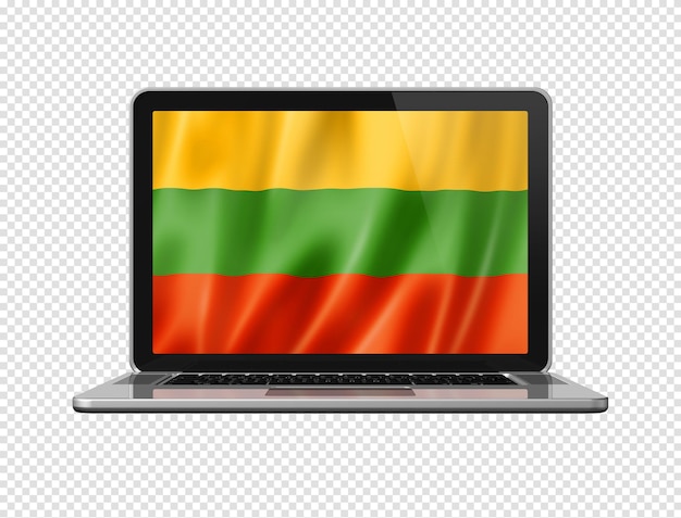 Litauische Flagge auf dem Laptopbildschirm isoliert auf weißer 3D-Darstellung