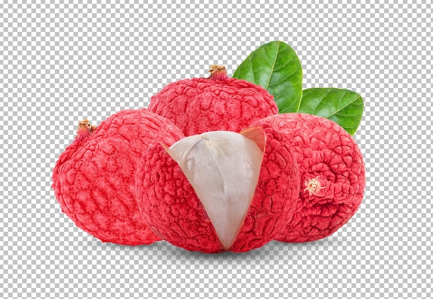 Litchi con foglie isolate su strato alfa