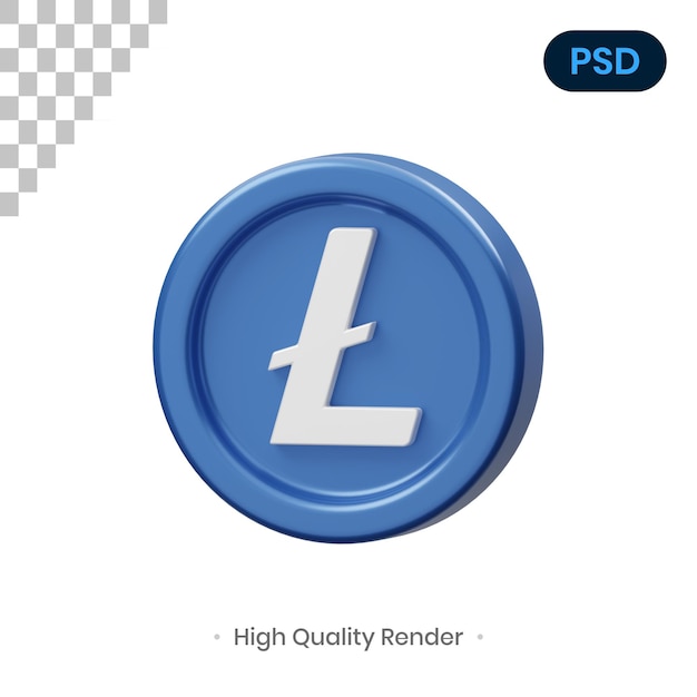 Lite Coin 3D Render Illustration Premium Psd
