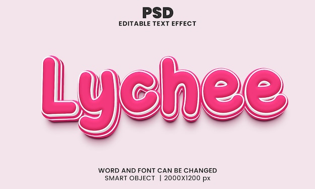Litschi 3d editierbarer Texteffekt Premium Psd mit Hintergrund